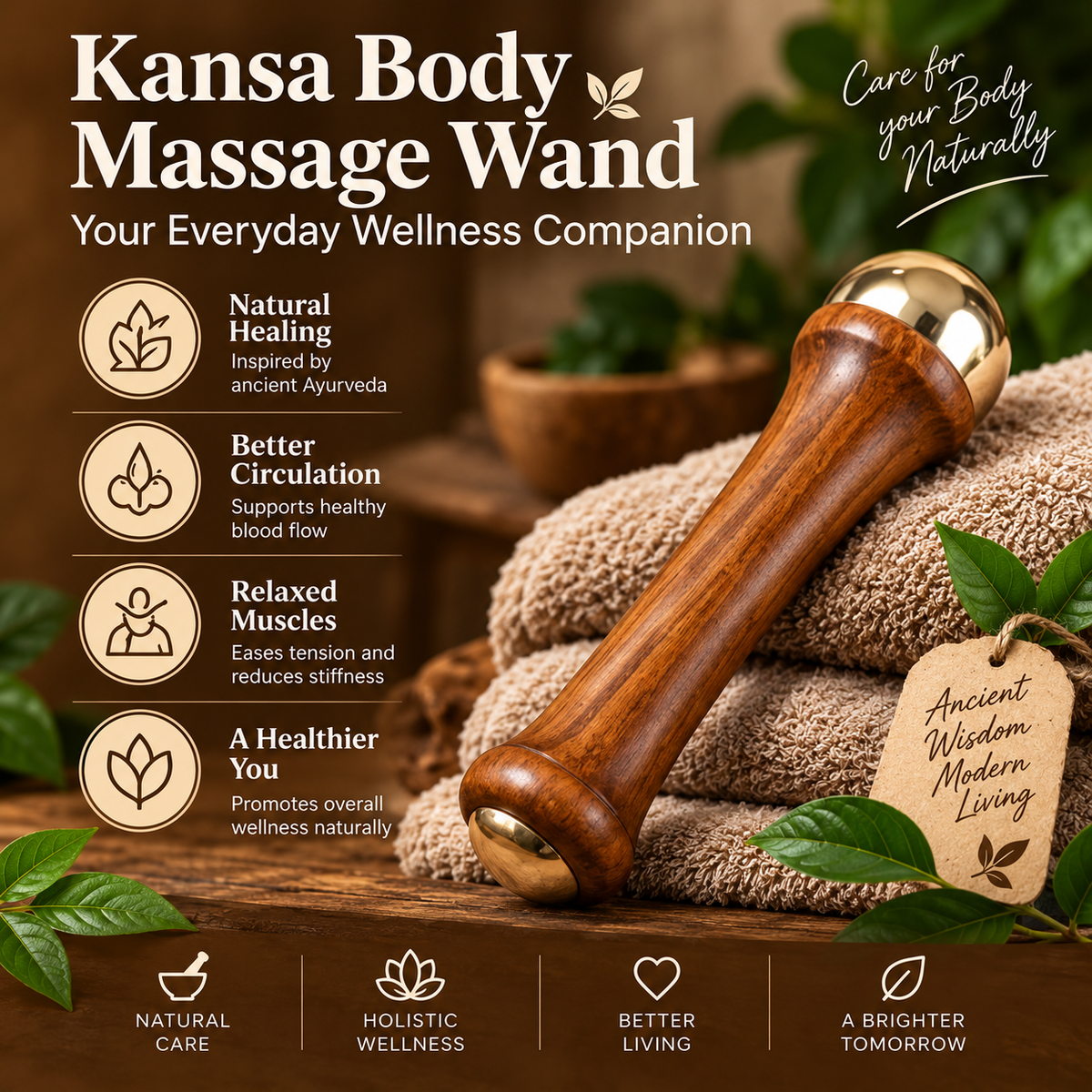 kansa ayurvedic wand wooden handle steel dome massage tool versa mart